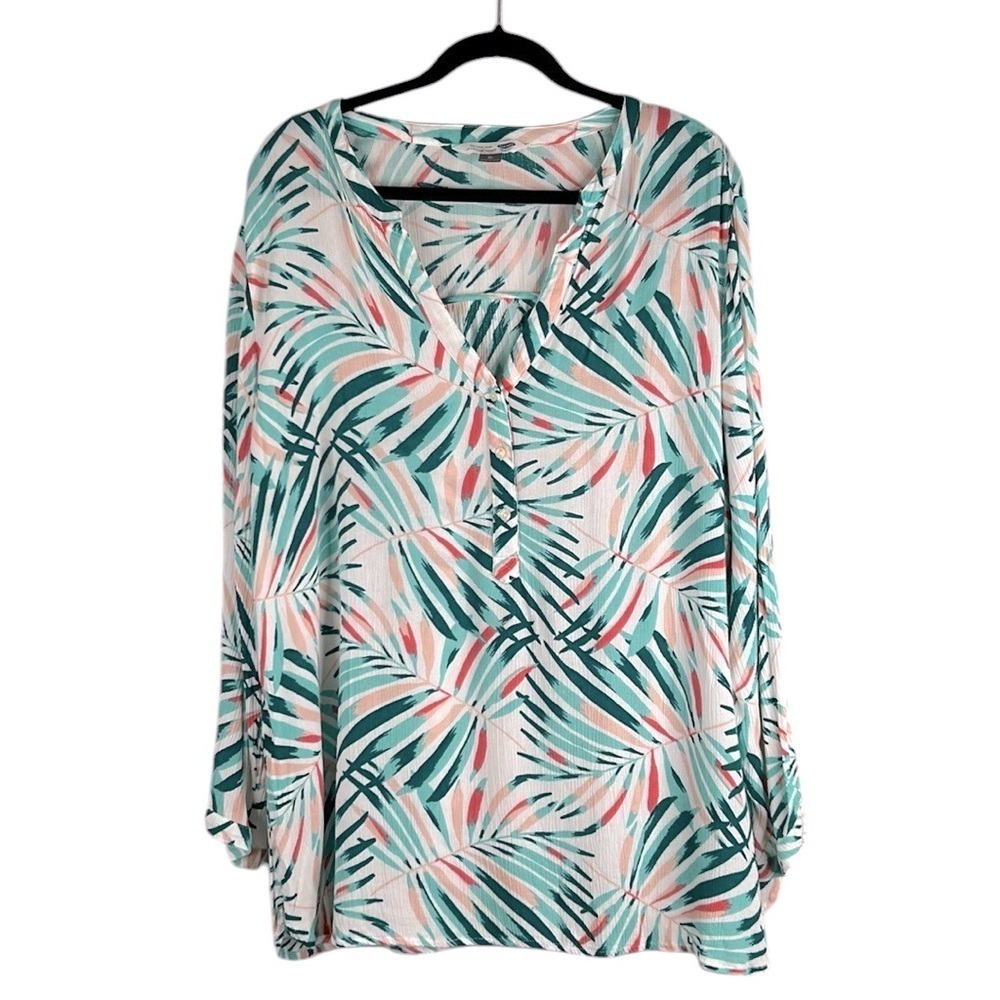 Old Navy Tropical Hawaiian Summer Vacation V-Neck Long‎ Sleeve Top Size XL